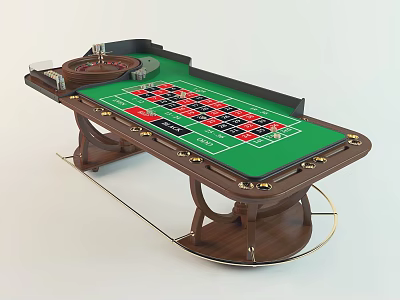 Elegant Roulette Entertainment Table With Green Felt Surface Wooden Frame And Number Layout 3d model