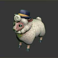 Cute Cartoon Sheep With White Wool Blue Hat Yellow Band And Green Bowtie