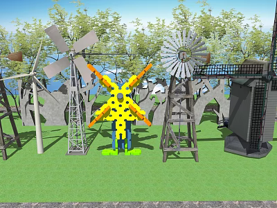 Modern windmill car combination tower 3d model