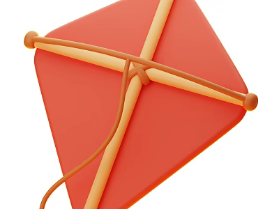 Red Kite With Crossed Wooden Sticks And Attached String Structure 3d model