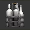 Metal Wine Rack With Wooden Handle Holding Three Silver Bottles For Home Use