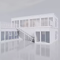Modern White Container Building With Staircase Balcony And Large Windows 3d model