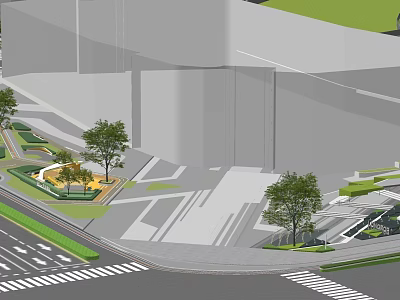 Modern Urban Commercial Landscape Design With Trees Pedestrian Walkways And Plaza 3d model