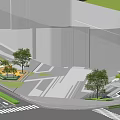 Modern Urban Commercial Landscape Design With Trees Pedestrian Walkways And Plaza
