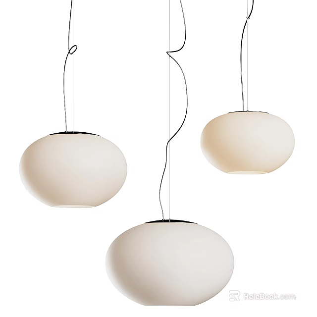 Three Modern White Spherical Pendant Lights Hanging in Stylish Interior Space 3d model