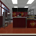 Fast Food Shop In Mall With Red Counter Menu Screen Burger Fries