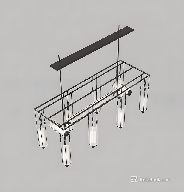 Modern Linear Chandelier with Metal Frame and Hanging Glass Pendant Lights 3d model 