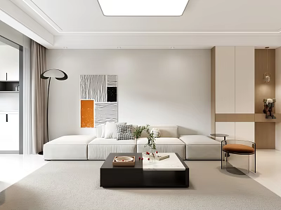 Modern Living Dining Room Interior With White Sofa Coffee Table Floor Lamp And Wall Art 3d model