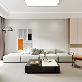 Modern Living Dining Room Interior With White Sofa Coffee Table Floor Lamp And Wall Art