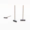Three Brooms Hardware Tools Two Standing One Lying For Home Cleaning