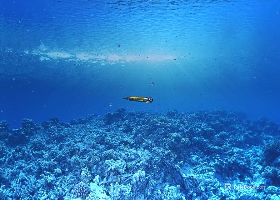 Blue Underwater Ocean Floor With Vibrant Coral Reef And Swimming Fish 3d model 