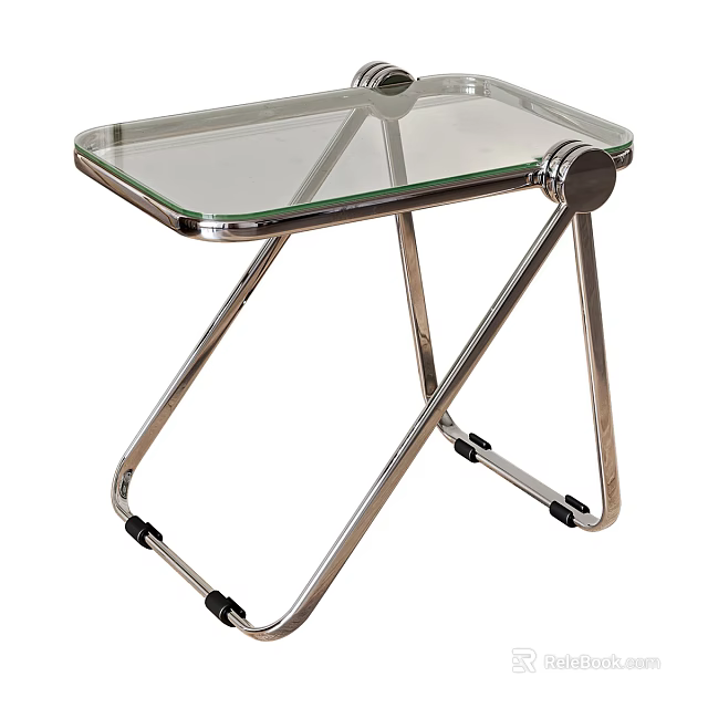 Modern Tea Table With Glass Top And Crossed Chrome Metal Legs Design 3d model 