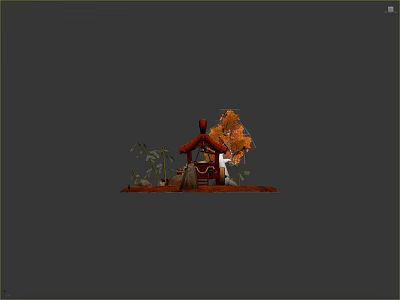 Red Commercial Equipment Structure With Orange Elements And Green Plants 3d model