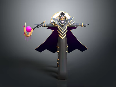 Woman In Mystical Outfit With Purple Cape Golden Accents And Magic Staff Holding Pink Orb 3d model