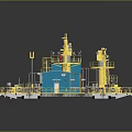 Industrial Building With Yellow Mechanical Arms Blue Main Structure And Platform Machinery Design