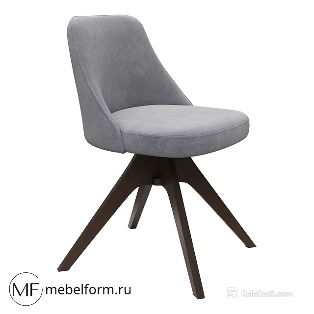 Gray Upholstered Single Chair With Modern Design And Wooden Tripod Base 3d model 