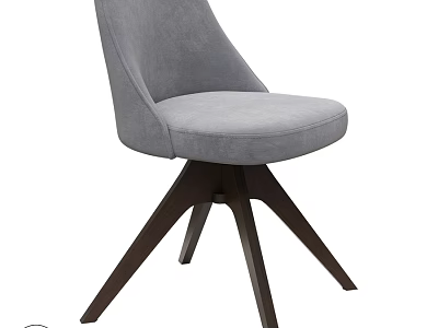 Gray Upholstered Single Chair With Modern Design And Wooden Tripod Base 3d model