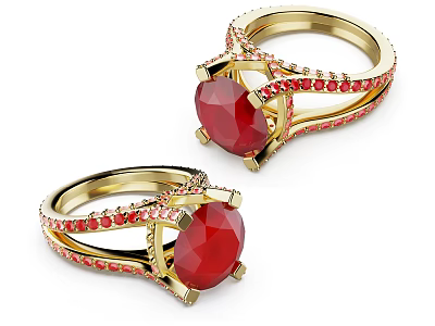 Pair of Ruby Rings With Red Accent Gemstones In Golden Setting Design 3d model