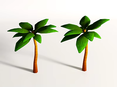 Two Green Palm Trees With Brown Trunks And Lush Green Leaves 3d model
