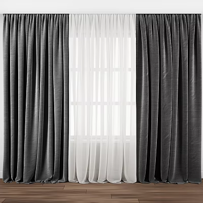 Gray Curtains With White Sheer Layers For Modern Home Window Decoration 3d model