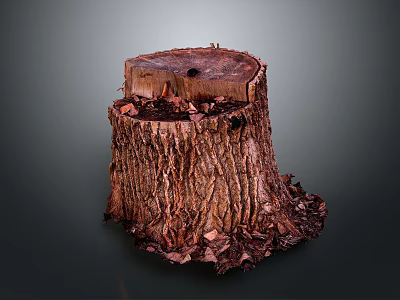 Natural Plant Tree Stump With Textured Bark Cross Section On Dark Background 3d model