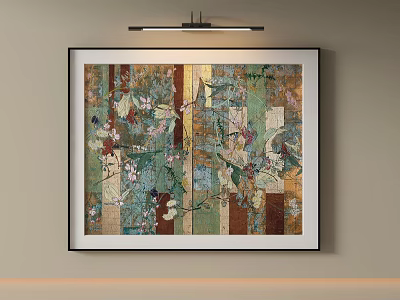 Framed Colorful Abstract Painting With Floral And Geometric Patterns On Wall 3d model