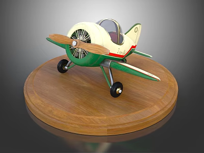 Vintage Green And White Propeller Passenger Airplane Model On Wooden Base 3d model