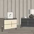 Modern Light And Dark Nightstand With Marble Top Gold Handles Drawers Framed Art Table Lamp