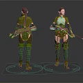 Two Female Characters in Green Armor with Bow Arrow Quiver and Glowing Green Aura