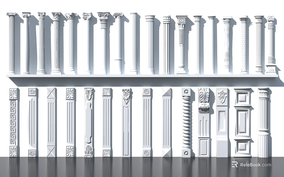 Collection Of Roman Columns With Various Decorative And Architectural Designs 3d model 
