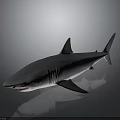 Realistic Gray Shark With Open Mouth And Fins On Smooth Background