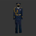 Blue Military Uniform With Matching Cap Golden Sash Belt And Decorative Badges