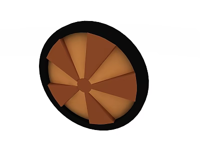 Modern Swing Door With Brown Orange Fan Shaped Panels And Black Frame 3d model