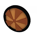 Modern Swing Door With Brown Orange Fan Shaped Panels And Black Frame