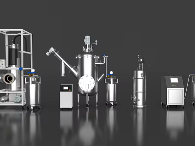 Stainless Steel Industrial Processing Equipment With Mixing Tanks And Control Panels 3d model