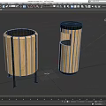 Wooden Roadside Trash Bins With Metal Accents For Public Road Facilities