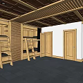 Traditional Architecture With Two Story Wooden Structure Glass Doors And Stone Walls