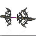 Ornate Fantasy Weapon Featuring Decorative Spikes Black Gold Purple Accents and Intricate Patterns
