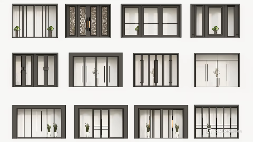 Various Modern Window Designs With Decorative Frames And Glass Panels 3d model