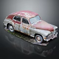 Rusty Old Vintage Car With Red And White Body On Grass Surface