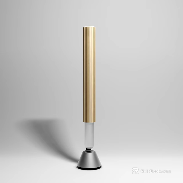 Modern Vertical Headphone Speaker With Wooden Stripe Design And Silver Base 3d model 