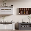 Modern Storage Cabinets In White And Gray With Drawers Decorative Plants