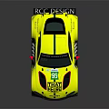 Yellow Racing Car With R C DESIGN And Racing Team Sponsor Logos Number 66