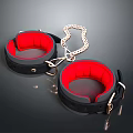 Black Leather Handcuffs With Red Lining And Silver Chain Links