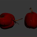 Red Fresh Crab Apples Displayed With One Halved On Shiny Surface 3d model