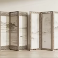 Chinese Style Folding Room Divider With Landscape Painting Prints And Wooden Frame Design
