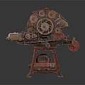 Vintage Rusted Industrial Mechanical Device With Metal Gears And Wheels