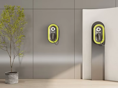 Modern Charging Stations On Gray Wall With Green Plant In Interior 3d model