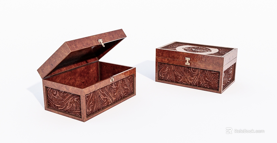 Wooden Boxes With Intricate Carved Patterns One Open And One Closed Design 3d model 