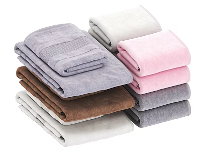 Neatly Stacked Assorted Color Towels With Gray White Pink Brown Tones 3d model